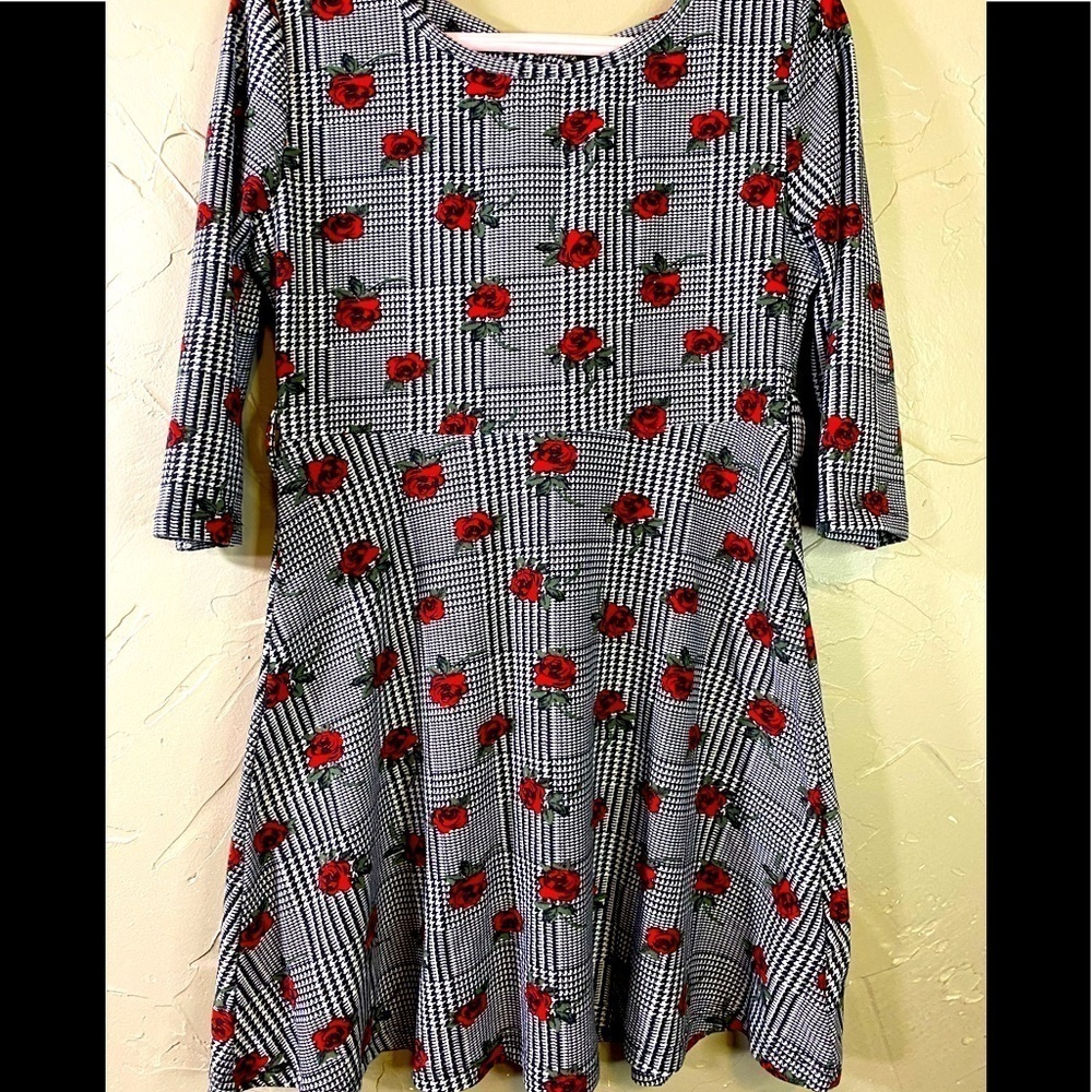 🌹Star Ride little girls dress black/white with red roses in size M(5-6) L-24
